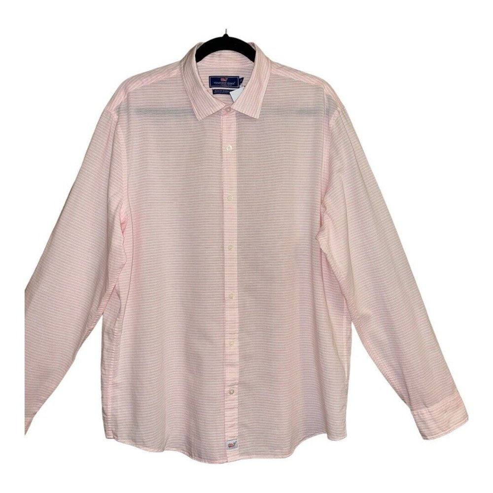 Vineyard Vines Men Slim Fit Cooper Shirt XL Pink Pinstripe Collared Cotton Linen - Picture 4 of 15